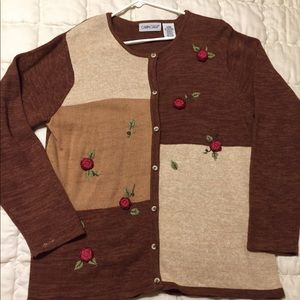 Cabin Creek button down sweater with knit roses